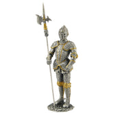Decorative figurine of a knight in armor holding a spear on a white background