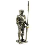 Statue of a knight in armor holding a spear on a white background