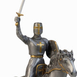 Metal Knight Statue - Mounted Knight with Lion Shield
