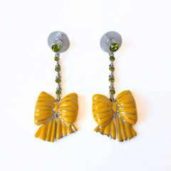 Bow Yellow Enamel and Crystal Earrings