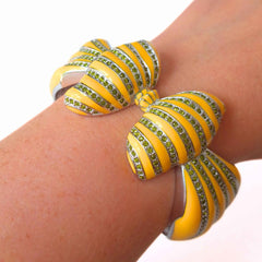 Bow Yellow Enamel Crystal Bangle on wrist