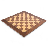Wooden chessboard with checkered pattern on a white background