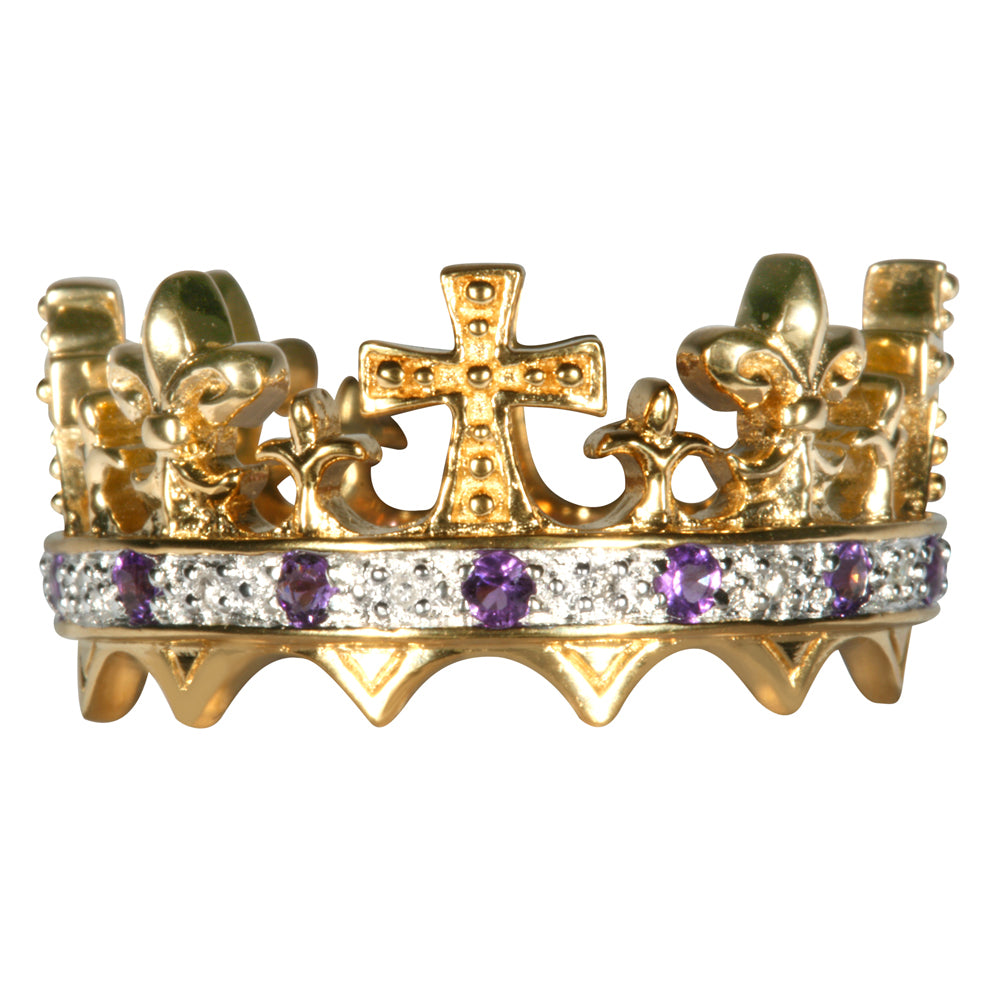 Prince of Wales 1911 Crown Ring with Diamonds and Amethysts - TimeLine Gifts