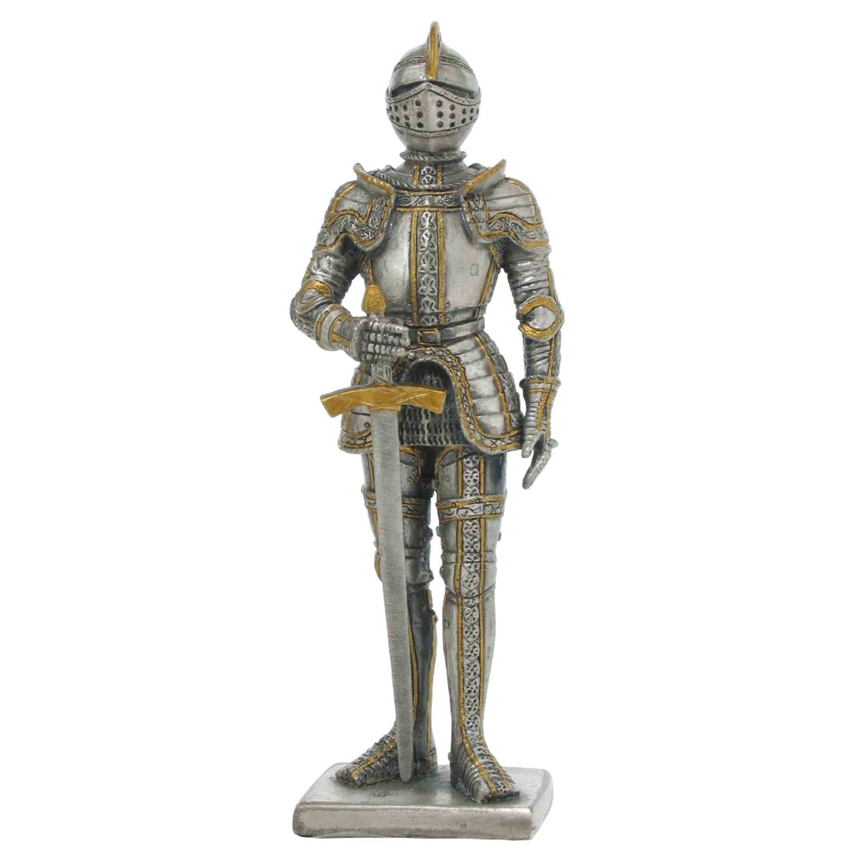 Statue of a knight in armor on a white background