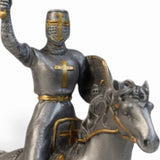Metal Knight Statue - Mounted Knight with Lion Shield