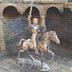 Mounted knight with lion shield side view