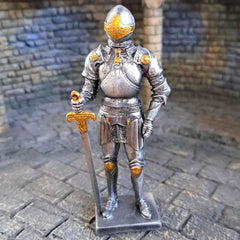 Knight in armour metal sculpture close up