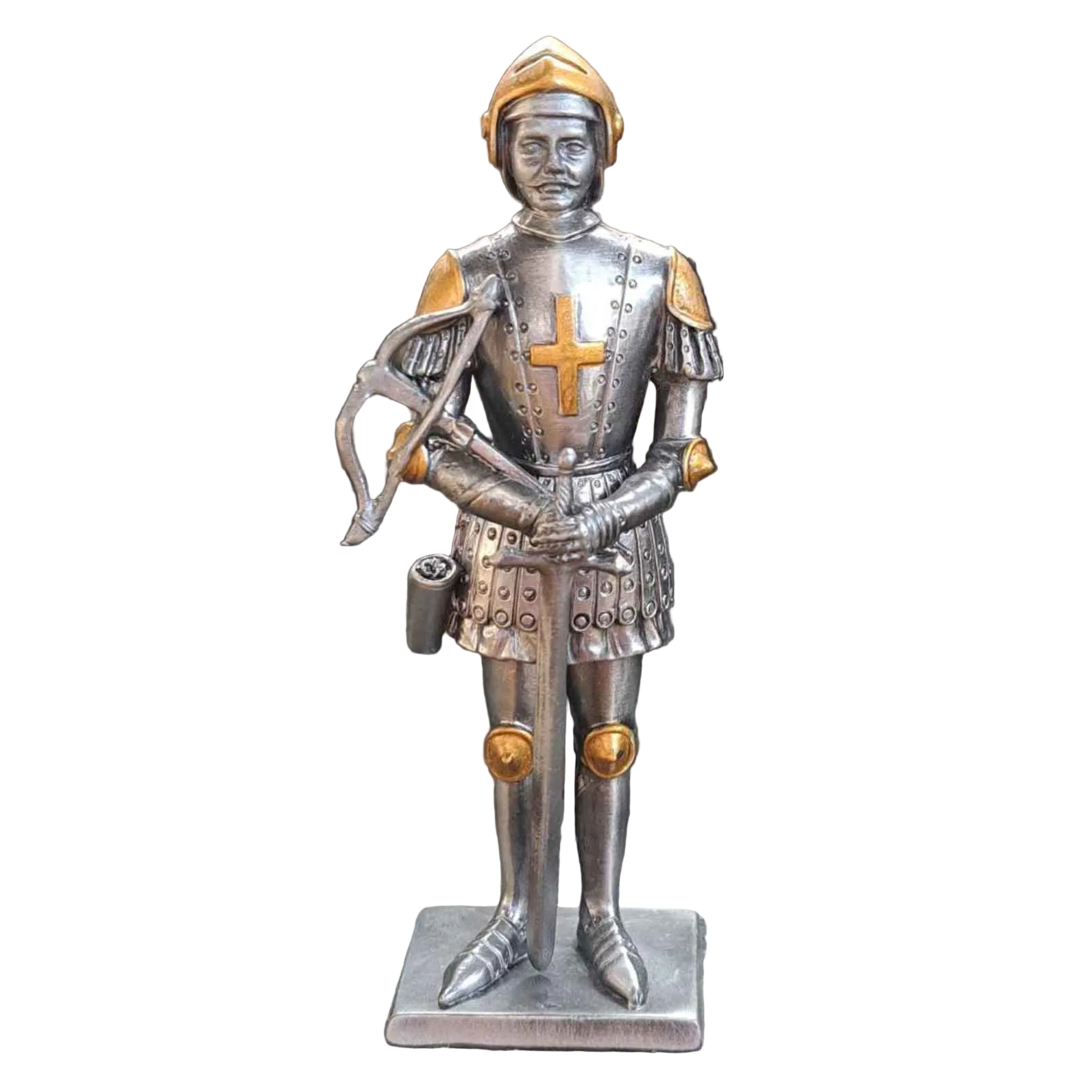 Statue of a knight in armor on a white background