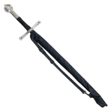 Black umbrella with a sword-like handle on a white background