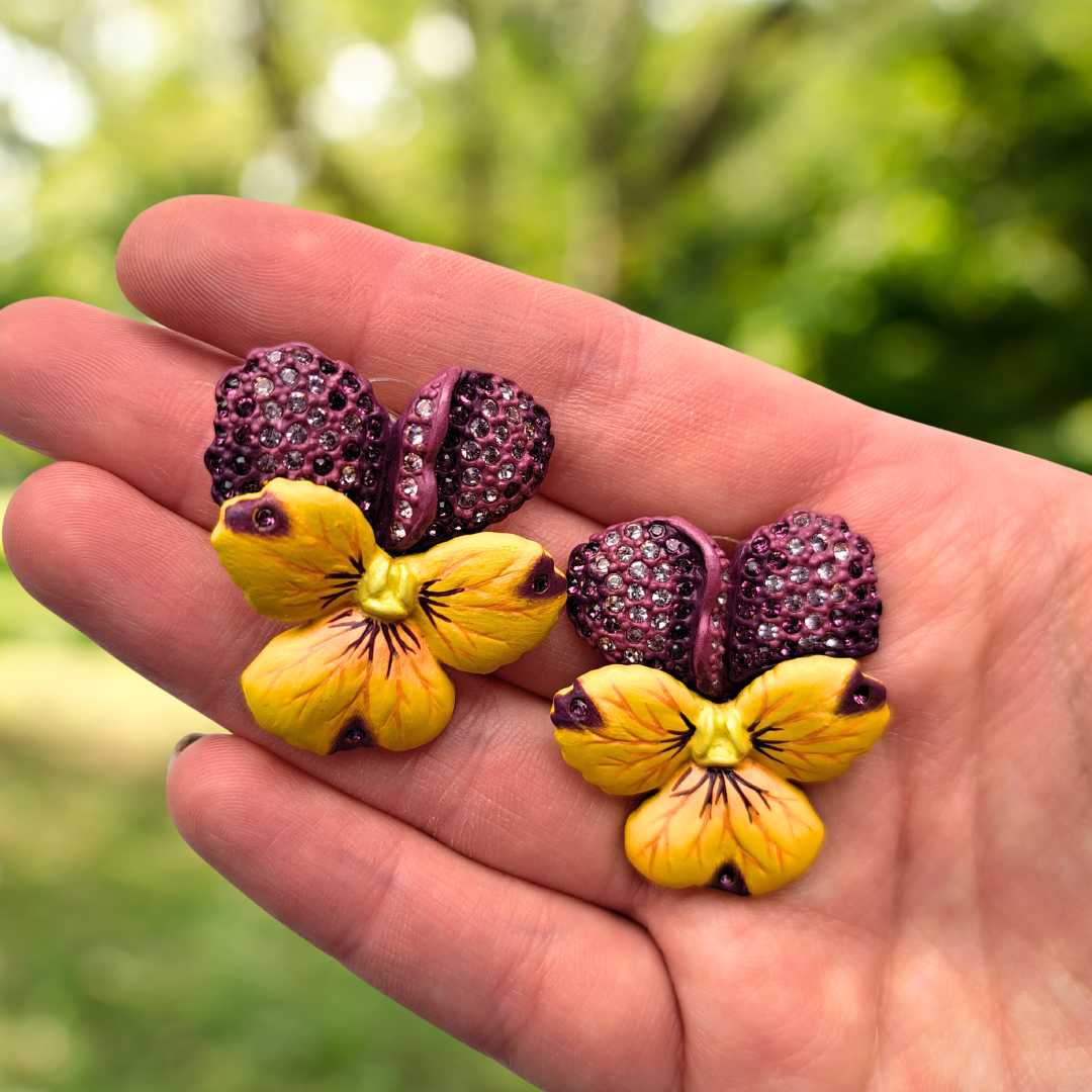 Violet Flower Earrings (Large) - February Birth Flower Earrings - TimeLine Gifts