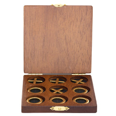 Premium Travel Brass Noughts & Crosses Game: Compact Wooden Box Set